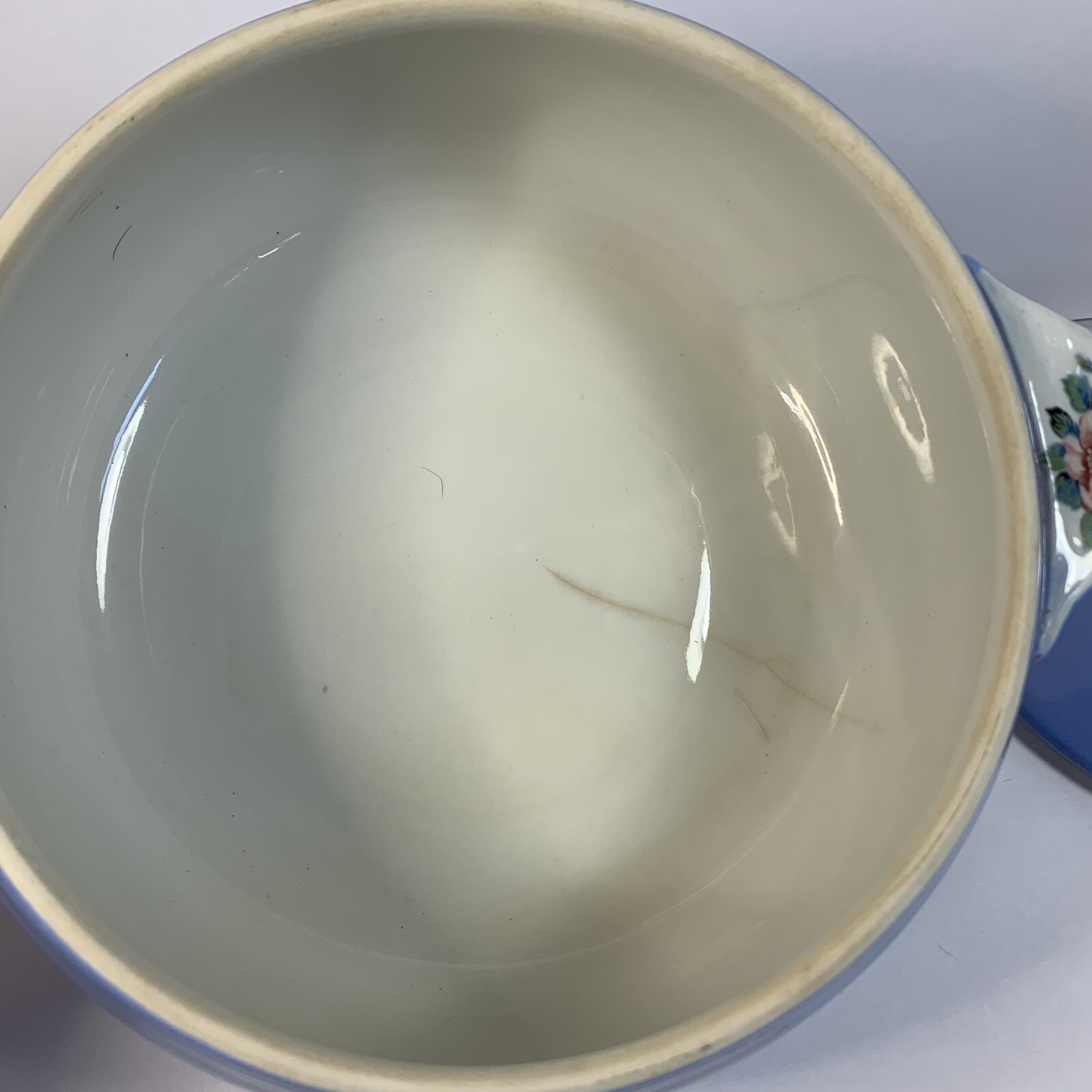 Vintage Hall China Co Kitchenware Handled Blue Casserole in Rose Parade with Lid