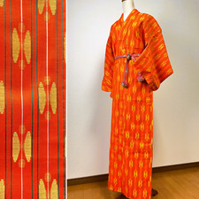 Near Mint antique kimono,japanese kimono , kimono robe, red kimono,kasuri
