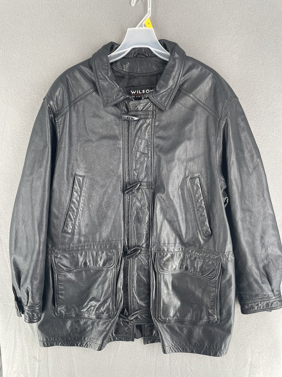 Wilsons Leather Jacket Men's XL Hounds Tooth Button Full Zip Biker