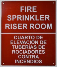 FIRE Sprinkler Riser Room Bilingual Sign with English  . RED 10x12 -REF24-1027