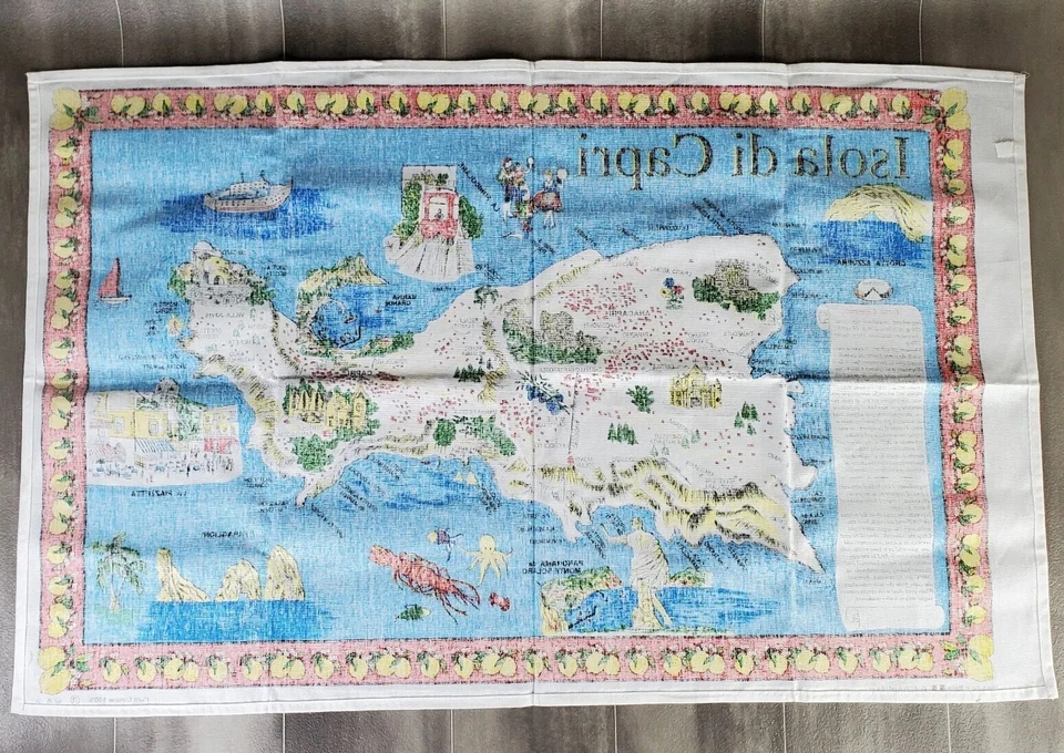 Isola di Capri, mapa topográfico hecho en Italia tapiz 100 % algodón (35" x 22") Foto 4 de 4