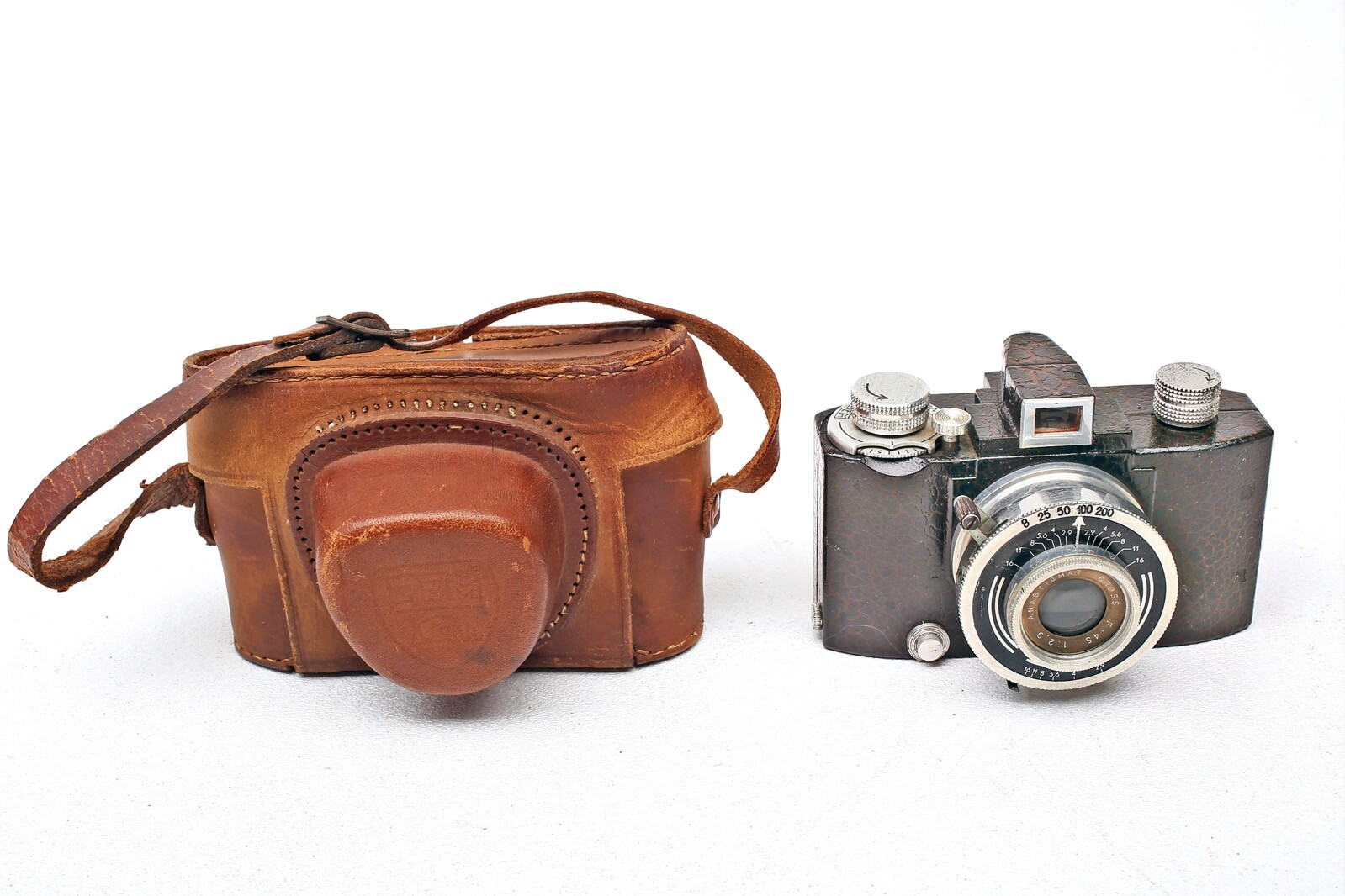 SEM KIM 35mm film camera BROWN Crinkle Finish+Cross 45mm f2.9 Lens+UnCommon+Case