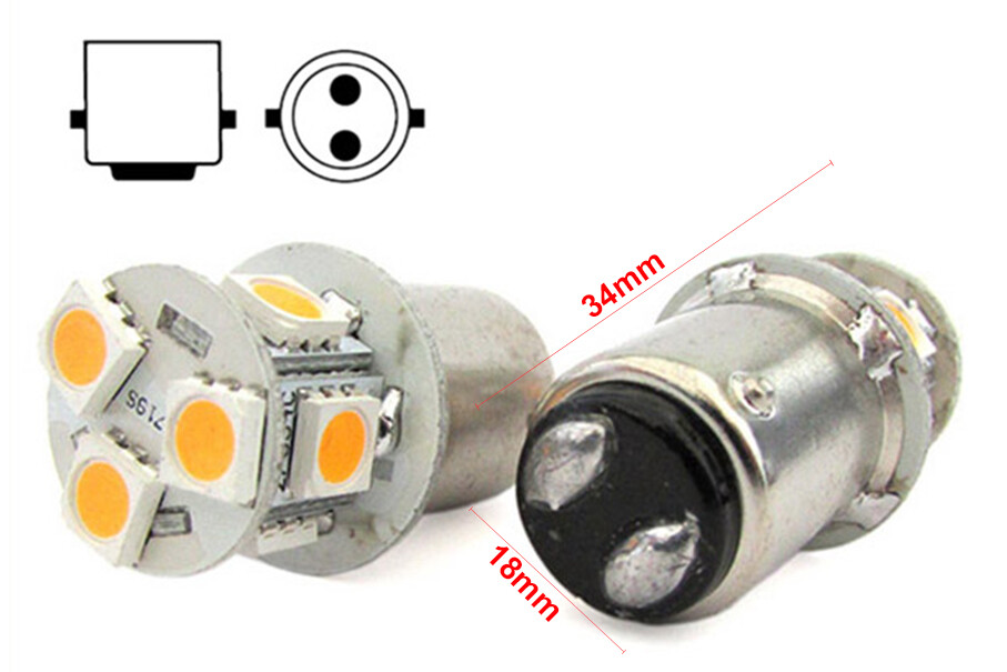 2 Lampade Led Barca Nautica BA15D B15D Bianco Caldo 12V 24V 2W No Polarita Piedi