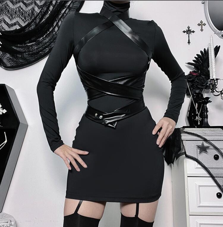 gothic bodycon dress Gothic Short Sleeve Hollow Out Bodycon Dress – Msdark main image 0