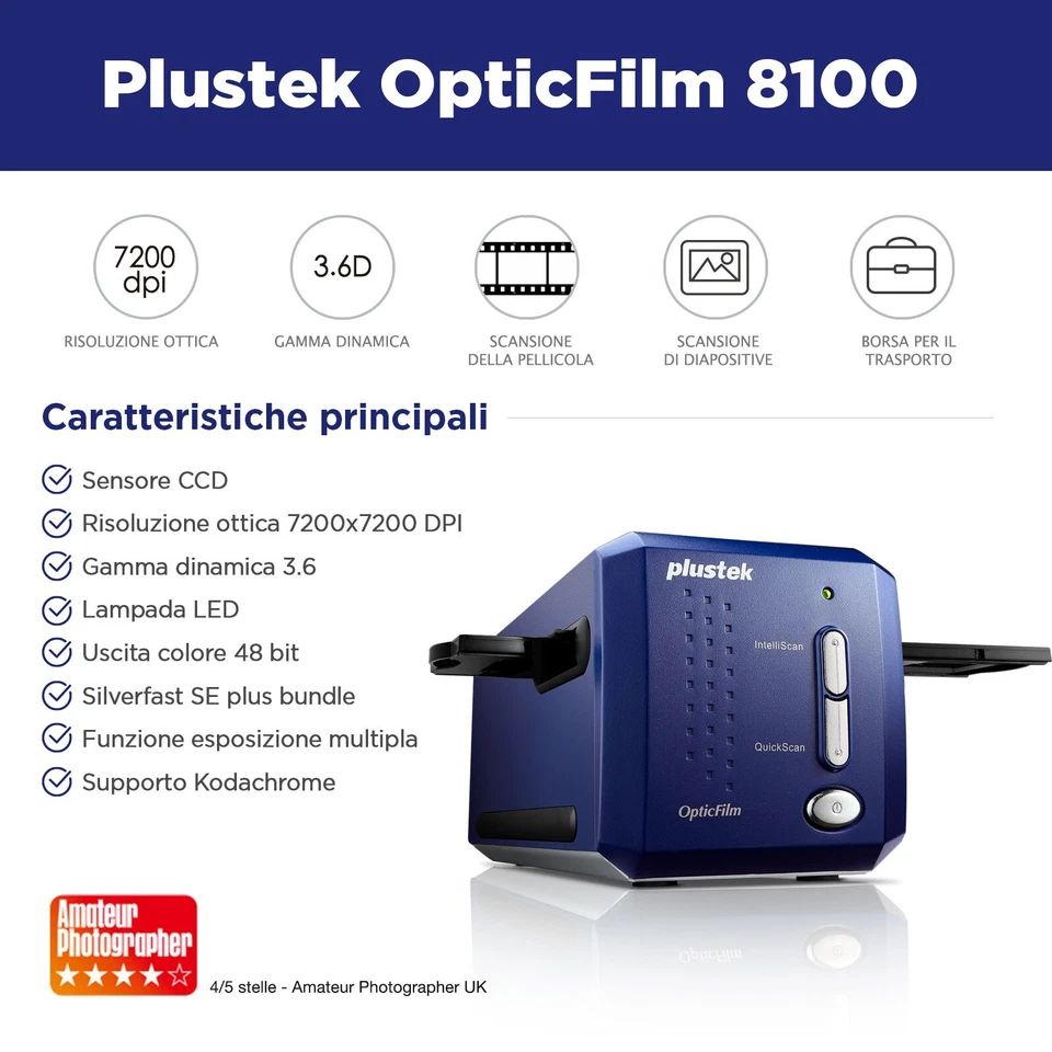 Plustek OpticFilm 8100 Scanner per pellicole negative 35mm + Silverfast SE plus - Immagine 2 di 4