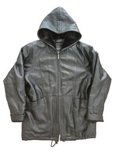 Vintage Women’s Black Winter Leather Jacket Coat Hooded Faux Fur Size Xl Vtg