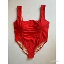 J Crew Red Ruched Squareneck One Piece Swimsuit Size 24 NWT