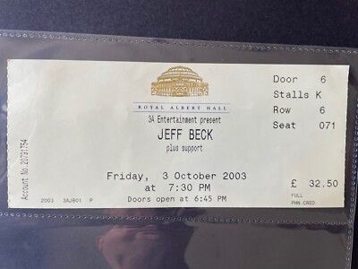 Jeff Beck Royal Albert Hall Ticket 2003