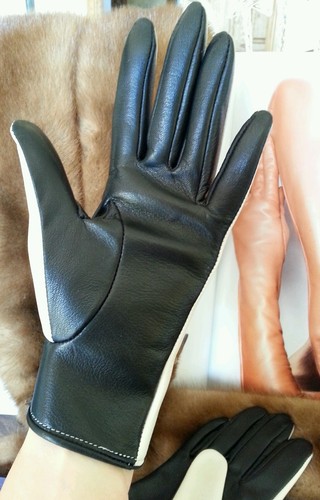 Very chic genuine lamb leather gloves, two-tone color , size 6 1/2  - Picture 4 of 9