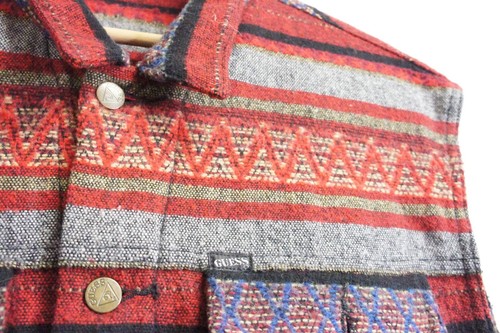 Vtg 90s GUESS Red Wool Vest Jacket Georges Marciano USA Southwestern Mens Size L - Picture 5 of 9