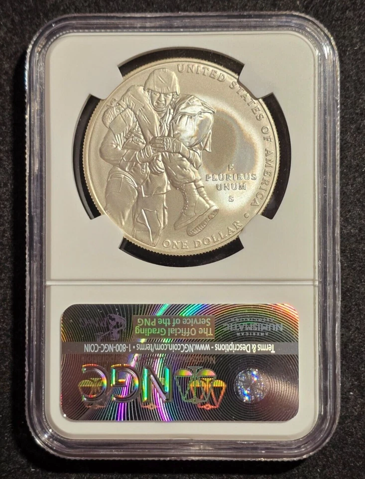 2011 S Medal of Honor Commemorative Silver Dollar MS70 NGC Jeppson Signed Label - Image 2 of 4