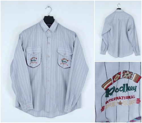 Mens Shirt XL Size Vintage Grey Striped Dress Casual Top