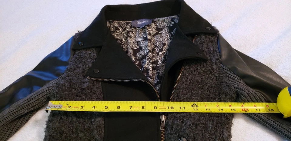 Miss Me 女式羊毛混纺人造皮革黑色摩托夹克 S 码 — 第 4/4 张图片