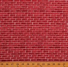 CottonBricks Stone Walls Landscapes Brick Red Fabric Print by the Yard D688.86