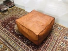 Leather Moroccan Ottoman Footstool Pouffe Genuine Unstuffed Handmade Boho 30''