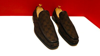 Authentic Gucci Men’s Brown GG Canvas Suede Leather Loafers Gucci Men main image 3