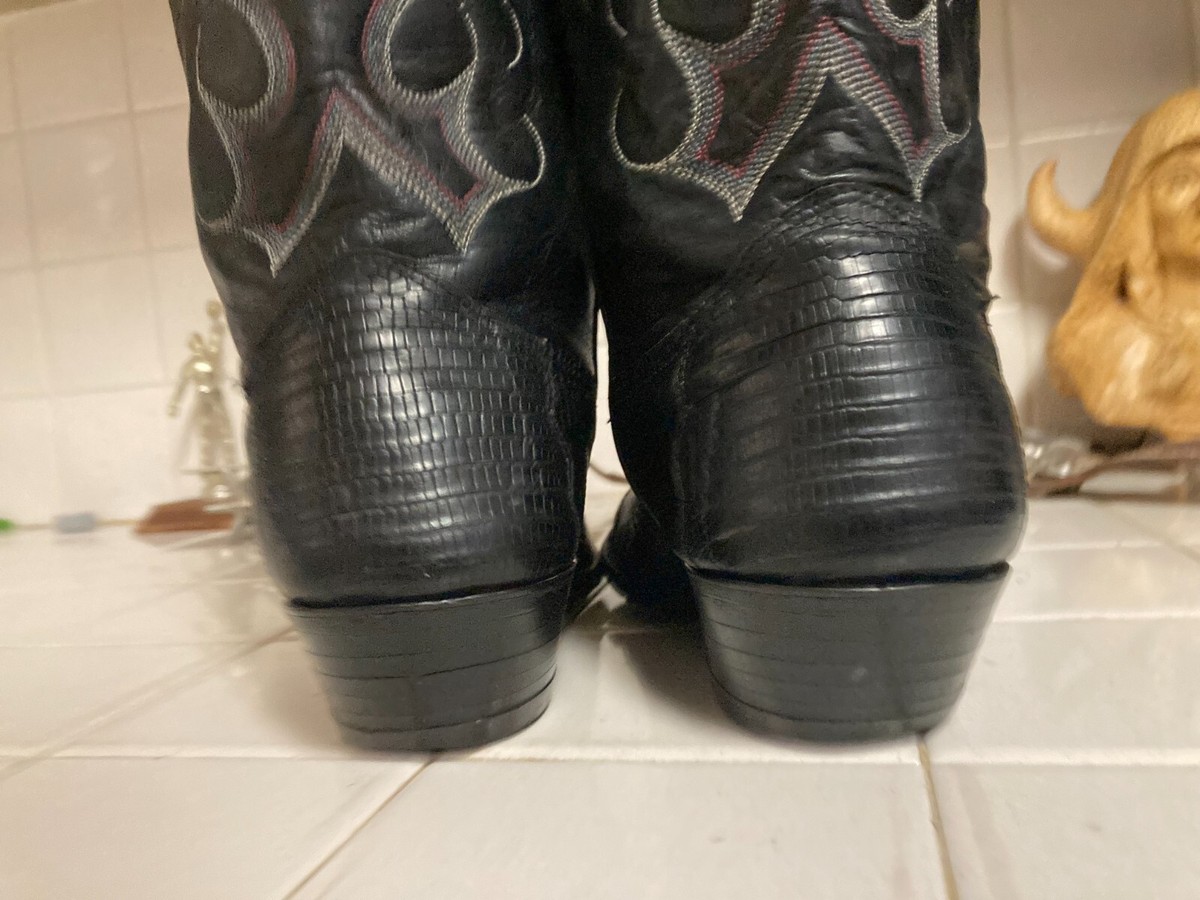 VINTAGE BLACK MADE IN USA DISTRESSED NOCONA LIZARD SKIN  display picture 2