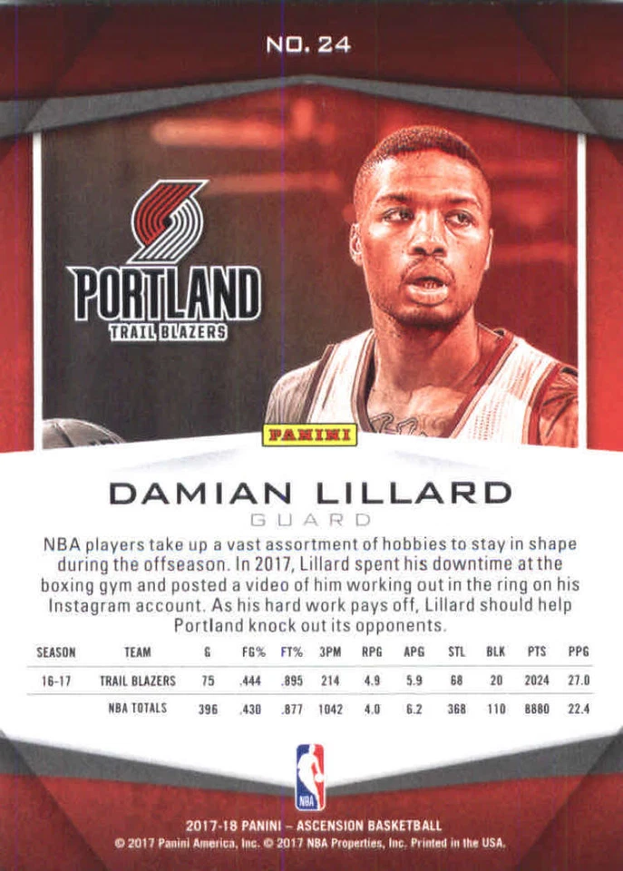 2017-18 Panini Ascension #24 Damian Lillard Portland Trail Blazers Basketball  - Image 2 of 2