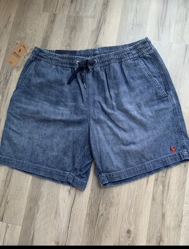 Herren Polo Ralph Lauren 6,5 Zoll blau Polo Prepster Denim Größe L kurz. UVP 125 £