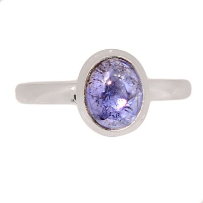 Natural Genuine Tanzanite Cabochons 925 Sterling Silver Ring Jewelry s.8 CR74185