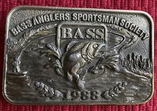BASS ANGLERS SPORTSMAN SOCIETY VINTAGE BELT BUCKLE B.A.S.S. 1988 HOBBY CLUB