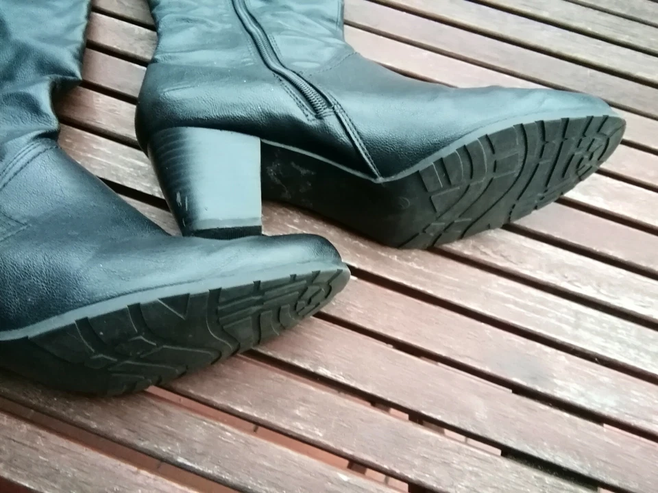 Gino Ventori Kunstleder Stiefel Lederstiefel schwarz 40 Absatz bequem kniehoch - Bild 3 von 4