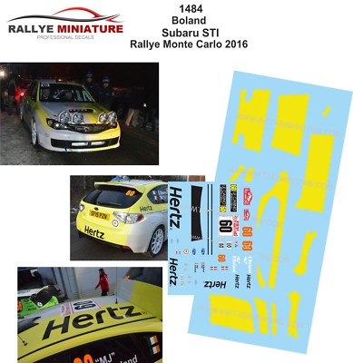 DECALS 1/18 REF 1484 SUBARU IMPREZA BOLAND RALLYE MONTE CARLO 2016 WRC RALLY