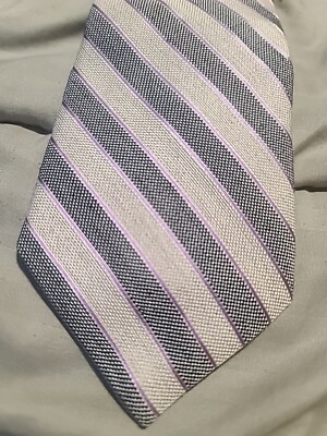 hickey freeman Silver & Beige Striped Silk Tie