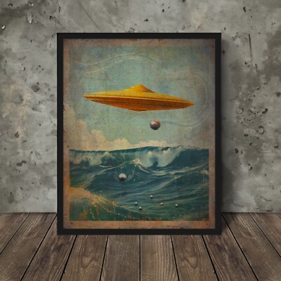 Vintage UFO NAUTICAL ORB Wall Art, USO Sci-fi Sea Poster, Alien UAP Ocean Decor