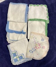 7 Vintage ladies hankies crocheted edges Multicolor