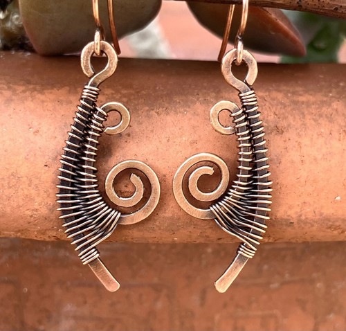 Bohemian Spiral Earrings Handmade Copper Wire Wrapped Jewelry Unique ...