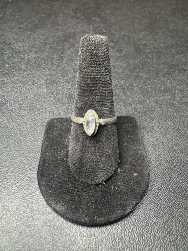 Vintage 925 Sterling Silver Band Ring Oval Clear MoonStone Bezel Setting Jewelry