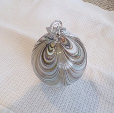Hand Crafted Glass Ornament Swirl Colors Brown/Beige Blue White Christmas Ball