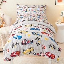 Mooreeke 4 Pieces Toddler Bedding Set - Soft Race Cars Toddler Comforter Sets...