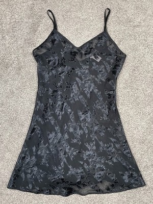 Vintage Amelias Slip Dress Womens Small Mini Black Floral Sheer Sexy Bows Flirty