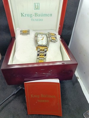 VINTAGE  Krug-Baumen Tuxedo Watch RRP £585 New Boxed VERY RARE 18CT gold EP
