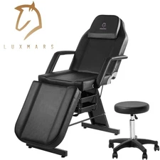 Black Facial Chair Massage Bed Adjustable Tattoo Chair with Stool Salon Beauty