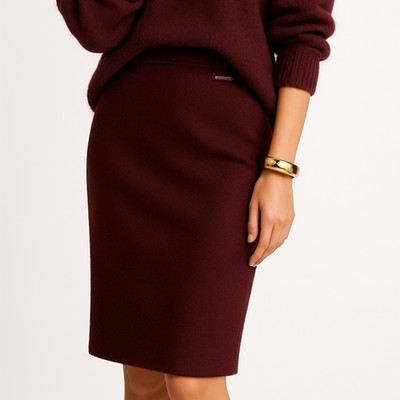Pedro del Hierro Wool Cashmere Pencil Skirt Burgundy Wine Sz 36 EU / 10 US Spain