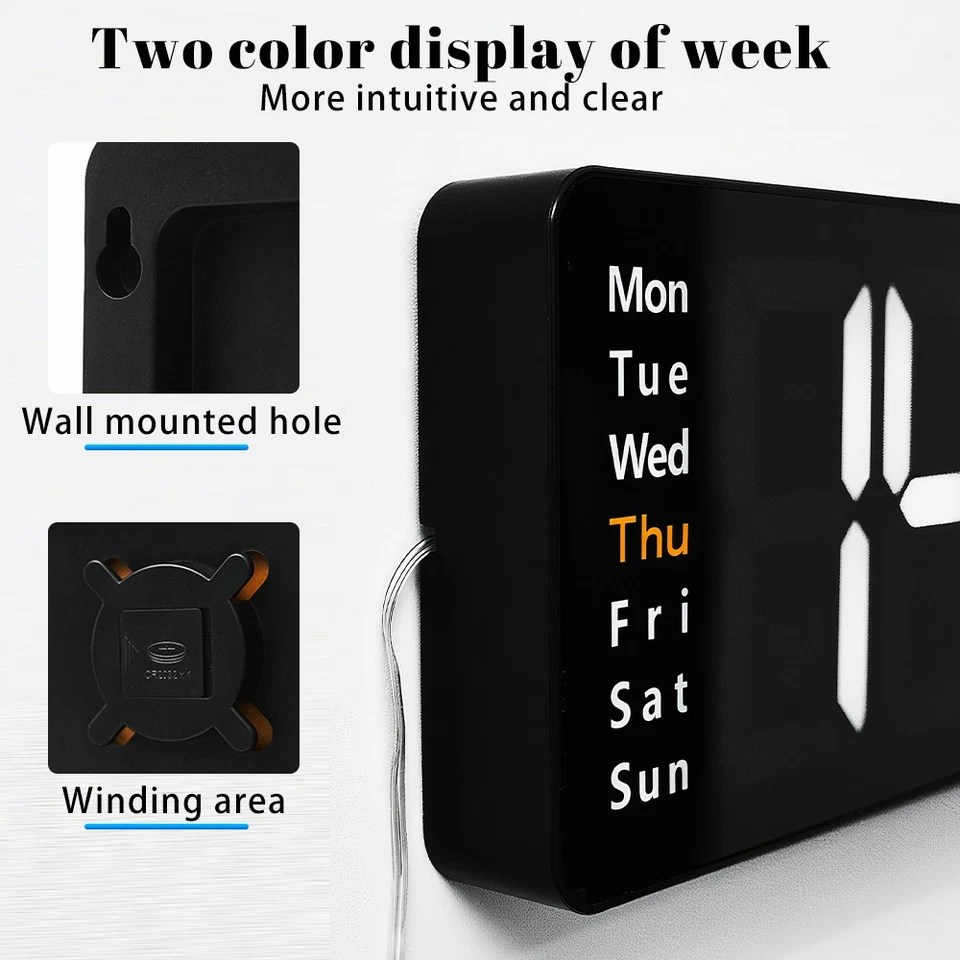 Relógio de parede digital tela grande 13" LED despertadores de parede para decoração de sala de estar - Imagem 3 de 4