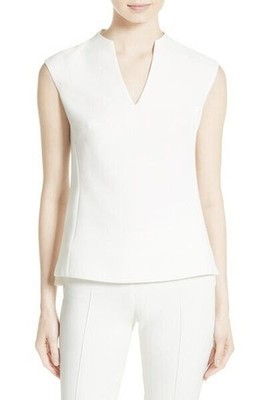 TED BAKER Paysy ivory high neck V neck dip hem dressy top blouse shell work 1 8