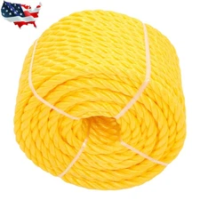 100 ft Twisted Polypropylene Rope 1/2" Orange Yellow Poly Pro Cord for Marine