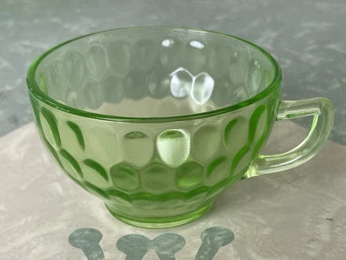 Vintage Federal Glass Raindrops Coffee/Tea Cup Green Depression Glass