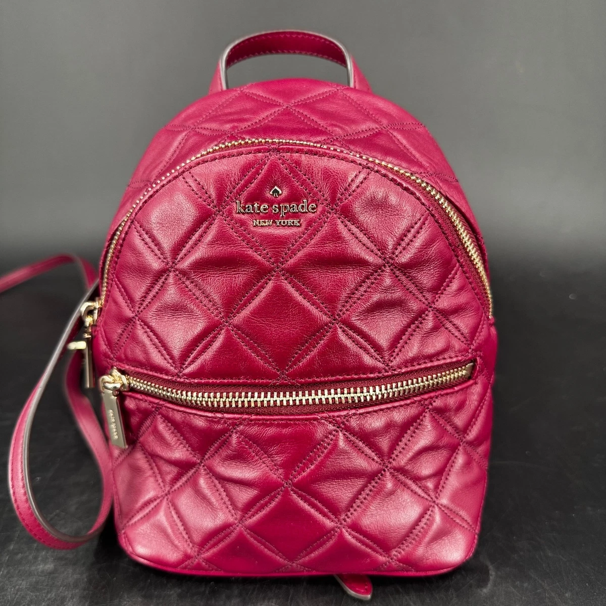 kate spade plum Saffiano Dome Mini Backpack with Gold Hardware NEW Kate Spade Staci Dome Backpack Red Saffiano Leather Gold  main image 2