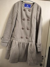 Burberry Blue Label Wool Double Breasted Flared Coat Nova Check Beige 38