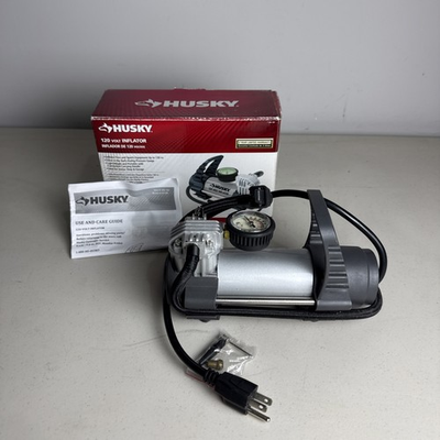 #ad Husky 365 164 Portable 120V Steel Inflator 130psi Pressure Gauge Silver Black $29.99