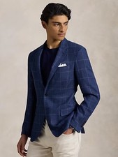 Polo Ralph Lauren Polo Tailored Windowpane Sport Coat Navy Grey 38R