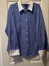 CHARTER CLUB Solid Blue Button Down Collared Shirt Top Womens Size 22W