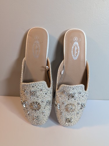 Atalino Womens Party Shiny Silver/Gold beads Sandals Slip on Shoes Size 8