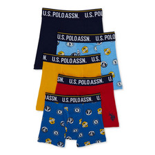U.S. Polo Assn. Boys 5 Pack Large 12-14 Tagless Boxer Briefs - Blue Red Yellow