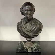 Antique 1800’s William Shakespeare Bronze Bust F. Barbedienne Fondour 12” tall